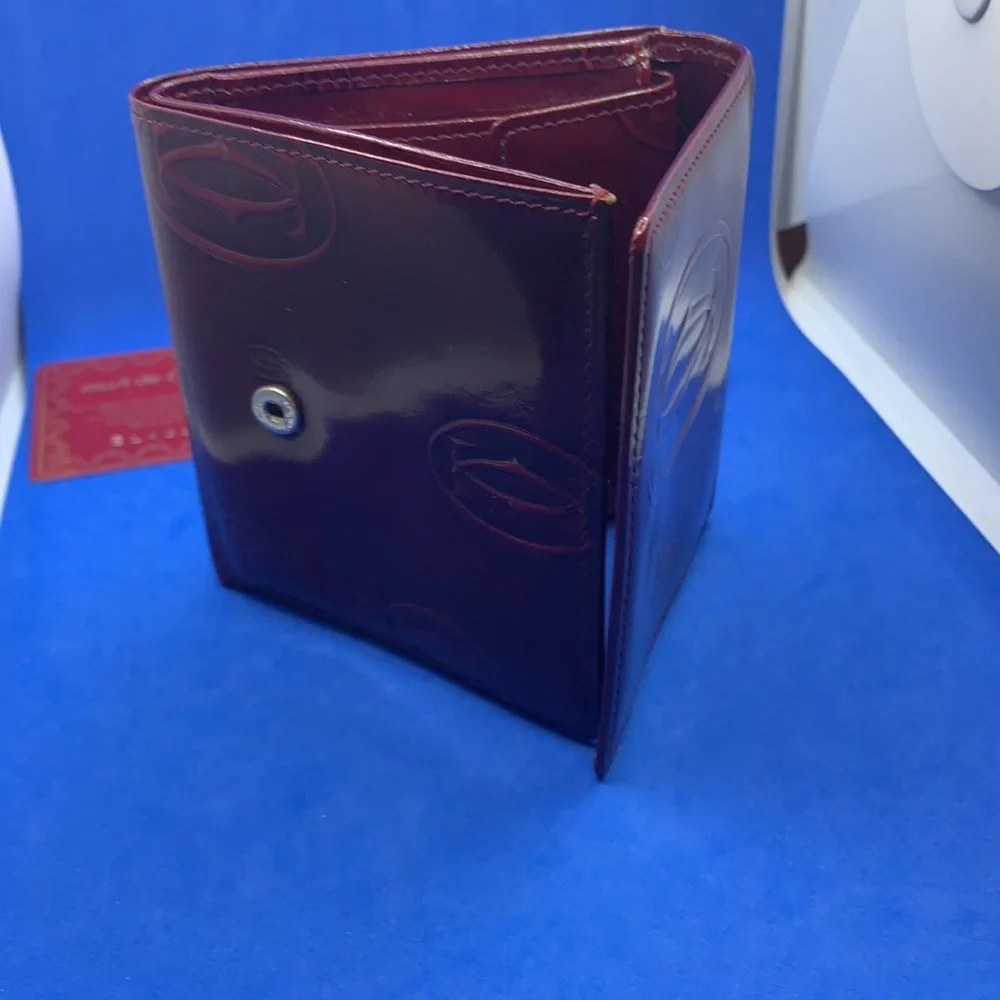 CARTIER Red Patent‎ Leather Embossed Happy Birthday Compact Wallet